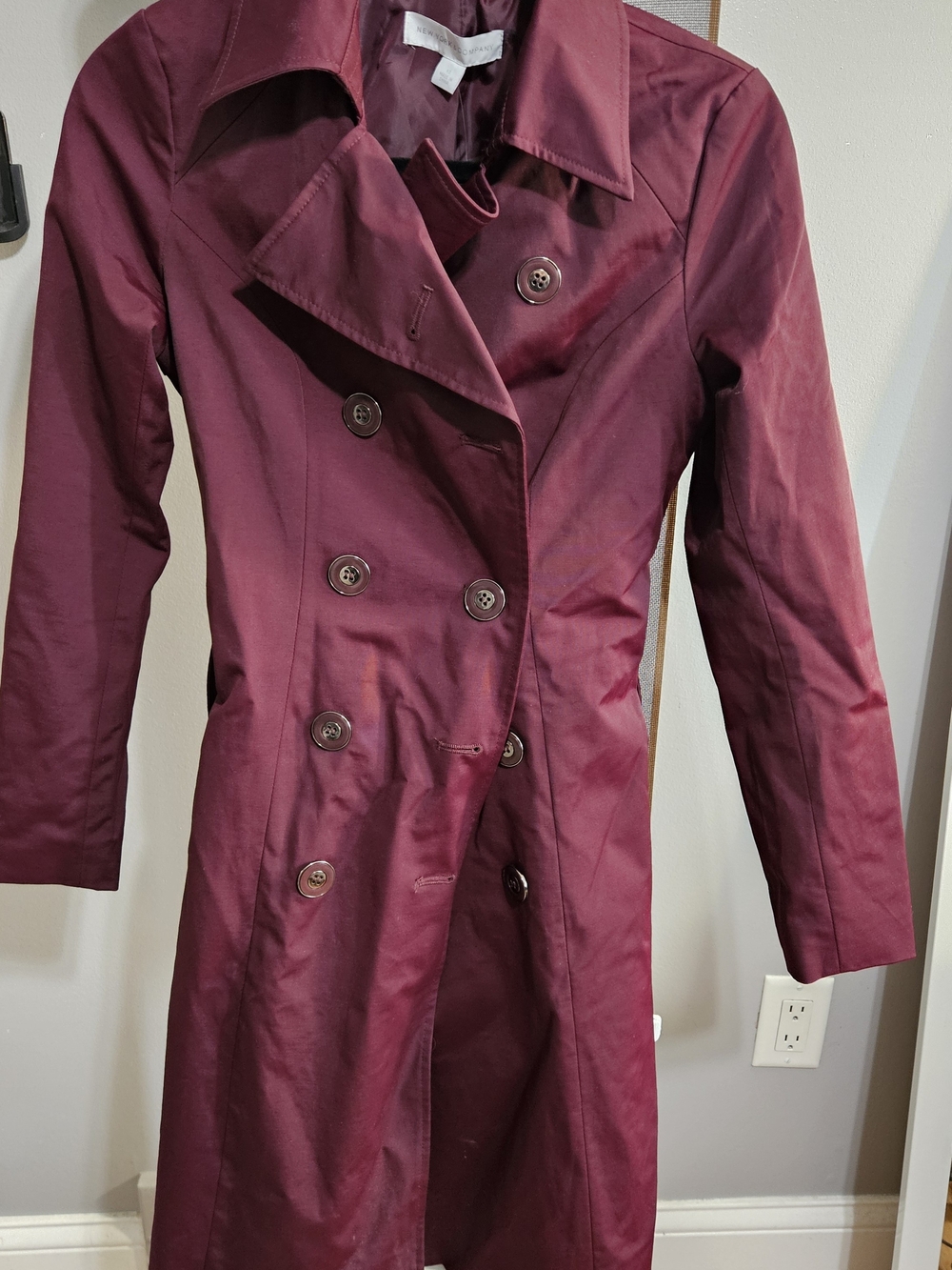 New York & Company Wine Red Double-Breasted Trench Coat